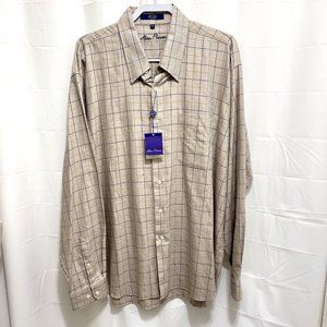 NWOT Alan Flusser Button Down Shirt, Sz XXL, Tan/Go